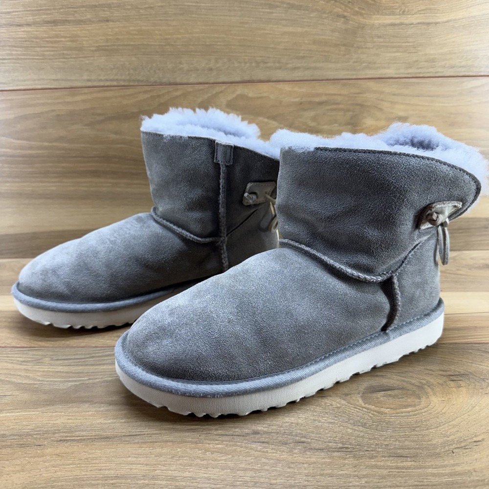 UGG‎ Adoria Tehuano Mini Boot Womens 7 Gray Suede Shearling Fur Lined